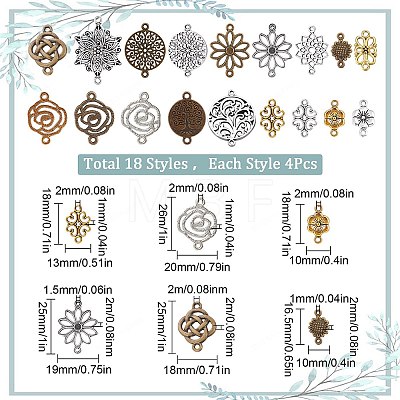 72Pcs 18 Styles Tibetan Style Alloy Connector Charms FIND-SC0003-34-1