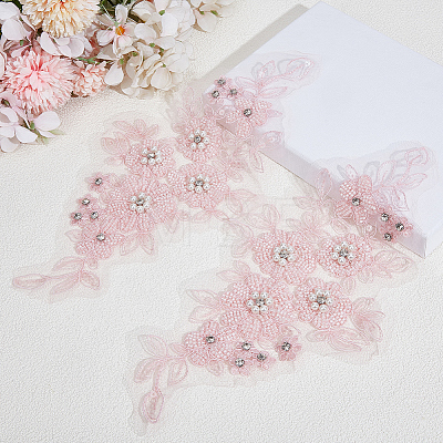 1Pair Flower Shape Polyester & Sequin Embroidery Cloth Iron On Patches DIY-CY0003-82B-1