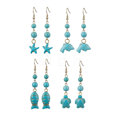 Ocean Series Synthetic Turquoise Dangle Earrings EJEW-JE05849-1