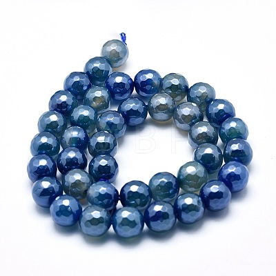 Electroplated Natural Agate Beads Strands G-O164-14-8mm-1
