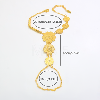 Vintage Brass Carved Hollow 5-Petal Flower Hand Chain Ring Bracelets for Women FB4811-1-1