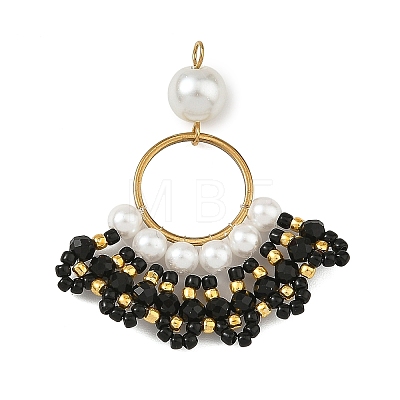 304 Stainless Steel & Glass Seed Beaded Pendants PALLOY-MZ01376-01-1