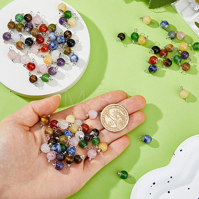 100Pcs 10 Colors Natural Gemstone Pendants PALLOY-FH00207-1