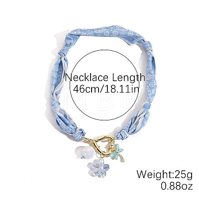 Alloy Enamel & Rhinestone & Resin & Acrylic Flower Pendant Printed Cloth Scarf Necklaces for Women FS-WG8696E-09-1