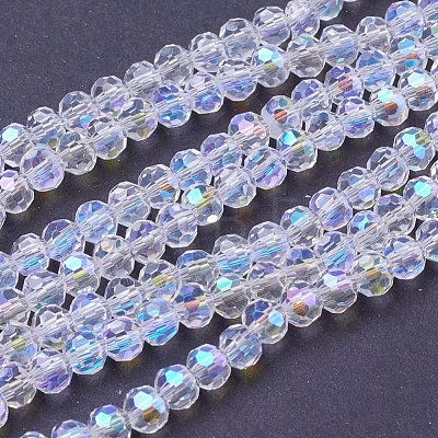 Faceted(32 Facets) Round AB Color Electroplate Glass Beads Strands X-EGLA-J042-4mm-AB03-1