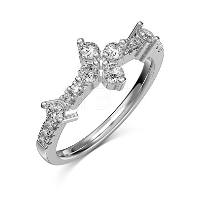 Cross Rhodium Plated 925 Sterling Silver Micro Pave Cubic Zirconia Finger Rings for Women RJEW-Q816-02P-1