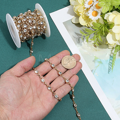 4 Yards Alloy Rhinestone Link Chains LCHA-PH0001-02G-1