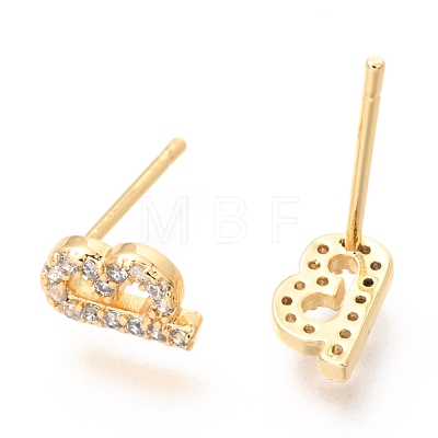 Brass Micro Pave Clear Cubic Zirconia Stud Earrings EJEW-O103-15G-1