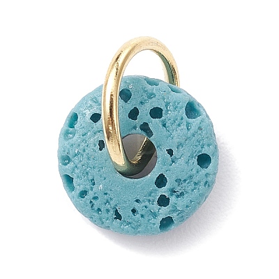 Natural Lava Rock Dyed Disc Charms PALLOY-JF02267-02-1