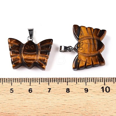 Natural Tiger Eye Carved Butterfly Pendants G-N342-01B-1