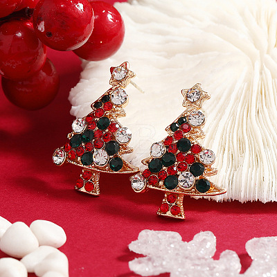 Christmas Tree Alloy Rhinestone Stud Earrings WG792CD-01-1