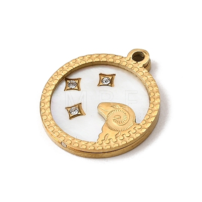 12 Constellations 304 Stainless Steel & Natural Shell & Rhinestone Pendants SA-CBAA9A2-06G-03-1