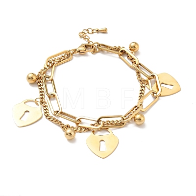 Padlock and Round Ball Charm Multi-strand Bracelet BJEW-G639-19G-1