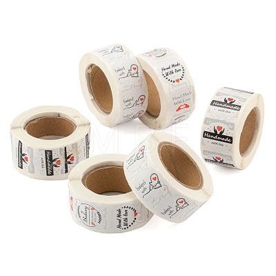 6 Rolls 3 Style Word Handmade with Love Self-Adhesive Kraft Paper Stickers DIY-LS0003-33-1