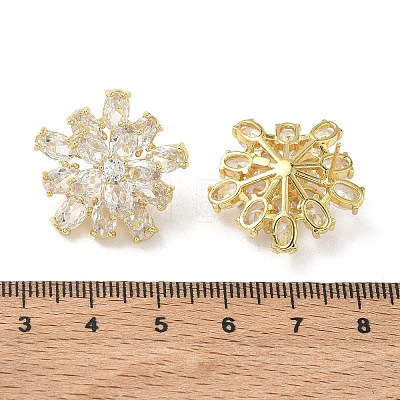 Double Layer Flower Brass & Clear Marquise Cut Cubic Zirconia Stud Earrings KK-CBA36A2-05G-1