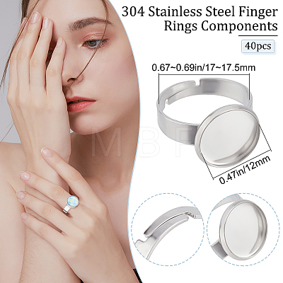 40Pcs Adjustable 304 Stainless Steel Finger Rings Components STAS-BBC0001-30-1