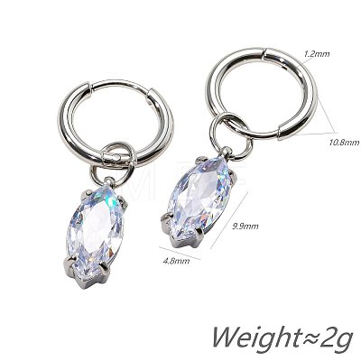 304 Stainless Steel Clear Cubic Zirconia Hoop Earrings WG95E49-02-1