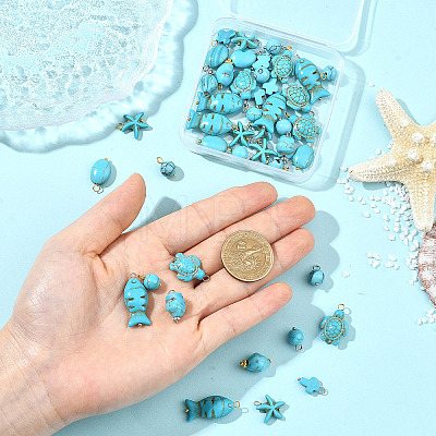 64Pcs 8 Styles 2 Colors Synthetic Turquoise Pendants PALLOY-SW00130-1