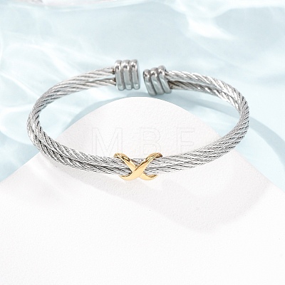 Duo Tone 304 Stainless Steel Infinity Twisted Open Cuff Bangles for Women SA-CBA2192-04GP-1