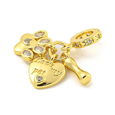 Rack Plating Brass Micro Pave Cubic Zirconia European Dangle Charms KK-P270-02C-G-1