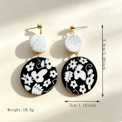 Handmade Polymer Clay & 304 Stainless Steel Stud Dangle Earrings WG2F15C-01-1