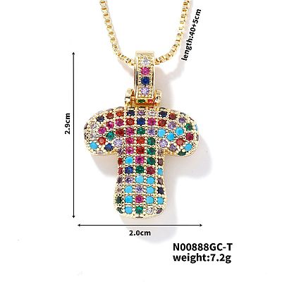 Brass Pave Colorful Cubic Zirconia Letter Pendant Box Chain Necklaces NU0575-20-1