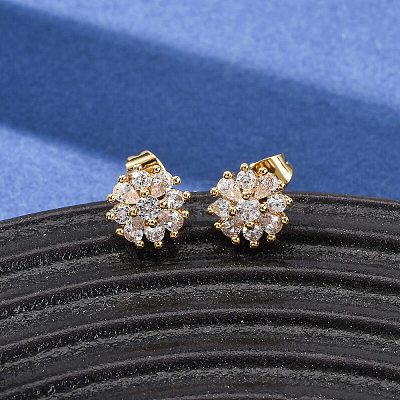 Brass Micro Pave Cubic Zirconia Stud Earrings for Women EJEW-F418-03G-1