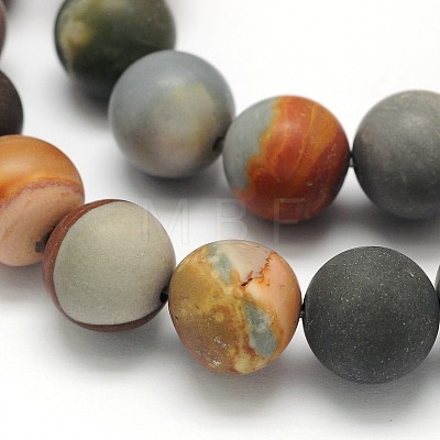 Frosted Round Natural Polychrome Agate Beads Strands G-N0166-67-8mm-1