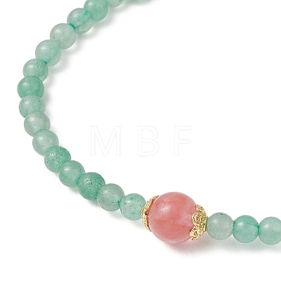 Natural Green Aventurine & Cherry Quartz Glass Round Beaded Stretch Bracelets for Women BJEW-JB11927-02-1