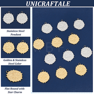 Unicraftale 12Pcs 2 Colors Ion Plating(IP) 304 Stainless Steel Pendant STAS-UN0049-75-1