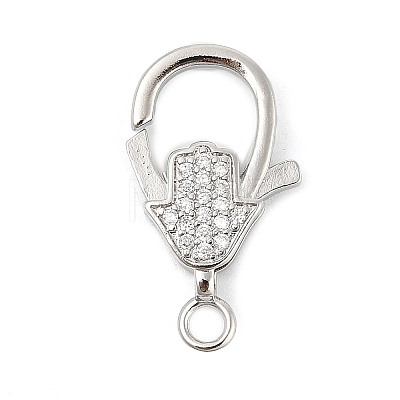 Brass Micro Pave Clear Cubic Zirconia Lobster Claw Clasps KK-P299-04P-1