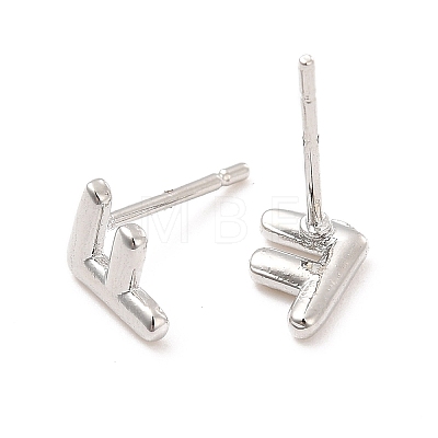 Brass Hollow Out Initial Letter Stud Earrings for Women EJEW-A044-01P-F-1