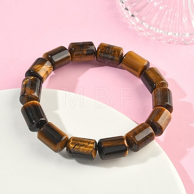 Column Natural Tiger Eye Beads Stretch Bracelets for Women Men BJEW-A148-01A-21-1
