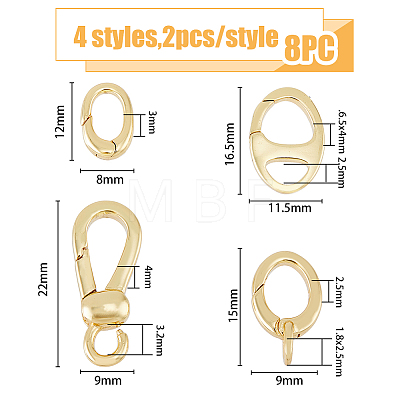 8Pcs 4 Styles Brass Spring Gate Rings KK-HY0002-86-1