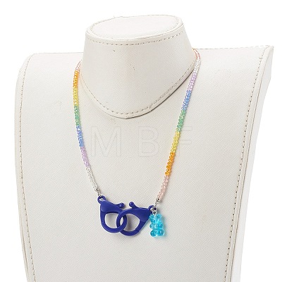 Rainbow Personalized Electroplate Glass Beaded Necklaces NJEW-JN03410-02-1