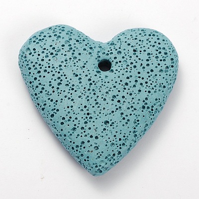 Synthetic Lava Rock Big Flat Heart Pendants G-O025-10D-1