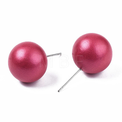 Painted Round Schima Wood Earrings for Girl Women EJEW-T017-01D-1