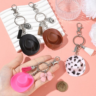 Plastic & Alloy & Faux Suede Tassel Pendant Keychains KEYC-YW00304-03-1