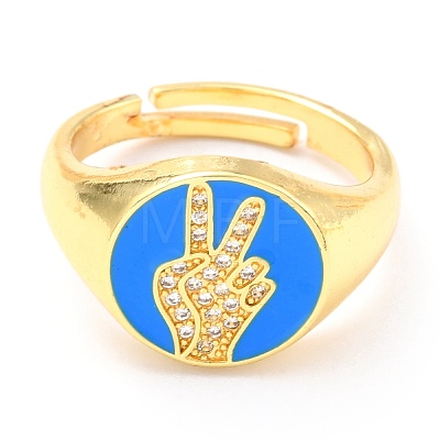 Adjustable Real 18K Gold Plated Brass Enamel Finger Ringss RJEW-L071-29G-1