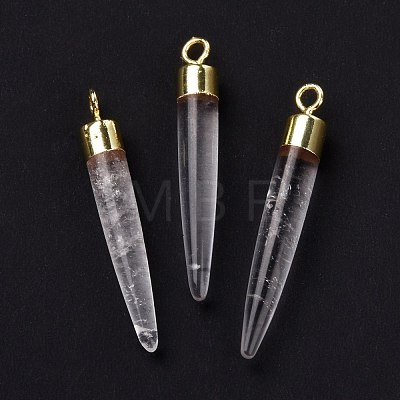 Natural Quartz Crystal Brass Pointed Pendants G-B025-02LG-04-1