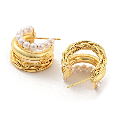 Rack Plating Brass Stud Earrings with Plastic Pearl Beaded EJEW-K263-26G-1