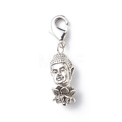 Alloy Buddha's Head & Lotus Pendant Decorations HJEW-JM00764-1