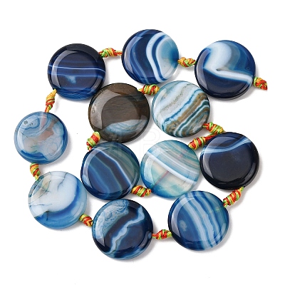 Natural Striped Agate/Banded Agate Coin Beads Strands G-NH0040-01H-1
