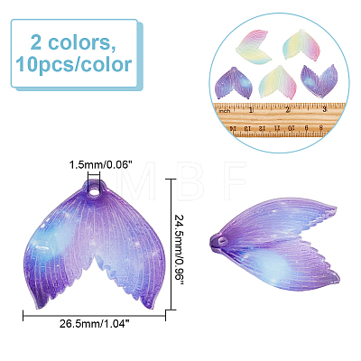 20Pcs 2 Colors Gradient Color Transparent Resin Pendants RESI-AR0001-24-1