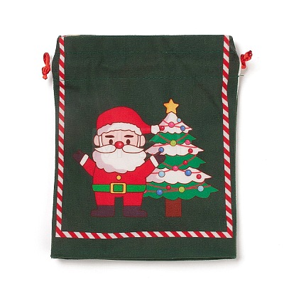 Christmas Theme Rectangle Cloth Bags with Jute Cord ABAG-P008-01C-1
