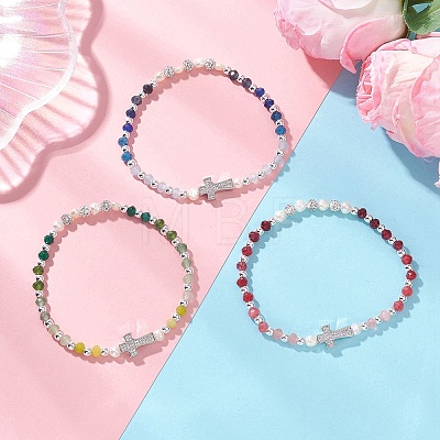 Dyed Natural Malaysia Jade Rondelle & Cultured Freshwater Pearl Beaded Stretch Bracelets BJEW-JB13380-1