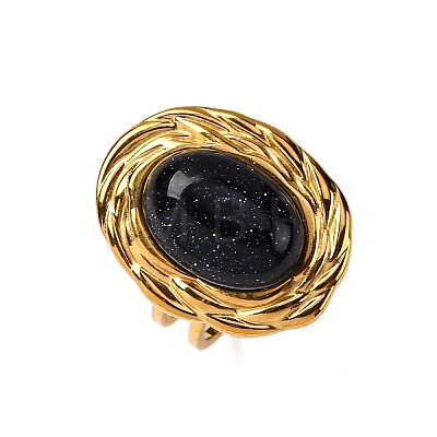 Oval Synthetic Blue Goldstone Finger Rings RJEW-M063-01G-15-1