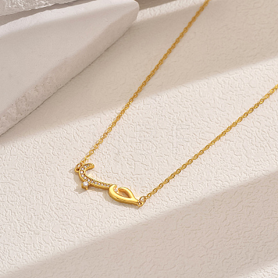 Brass Micro Pave Clear Cubic Zirconia Arabic Alphabet Pendant Necklaces for Women VF6058-1