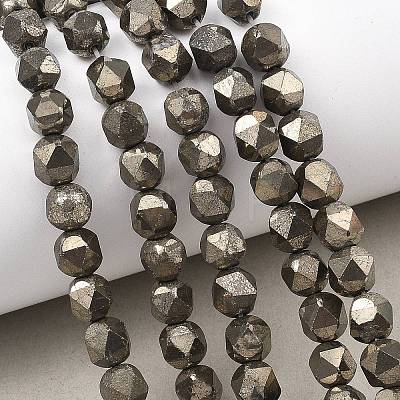 Natural Gold Pyrite/Golden Pyrite Beads Strands G-G458-I01-8mm-1