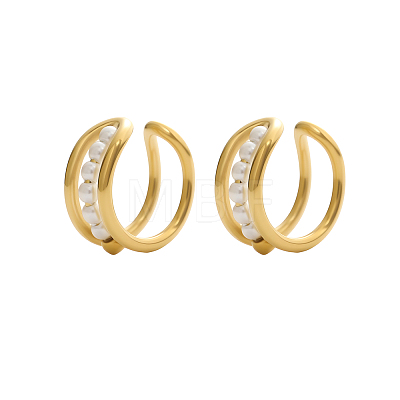 304 Stainless Steel & Shell Pearl Cuff Earrings for Women STAS-OY016-05G-1